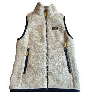LL Bean Sherpa Fleece Women's XXS-Reg Vest Trimmed in Navy Zip Pockets #502430‎